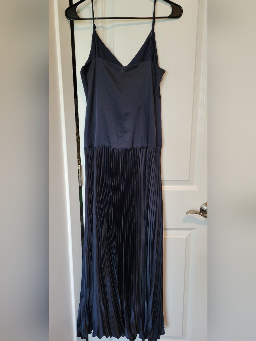 Midnight Blue Pleated Satin Maxi Dress - Picture 3 of 4
